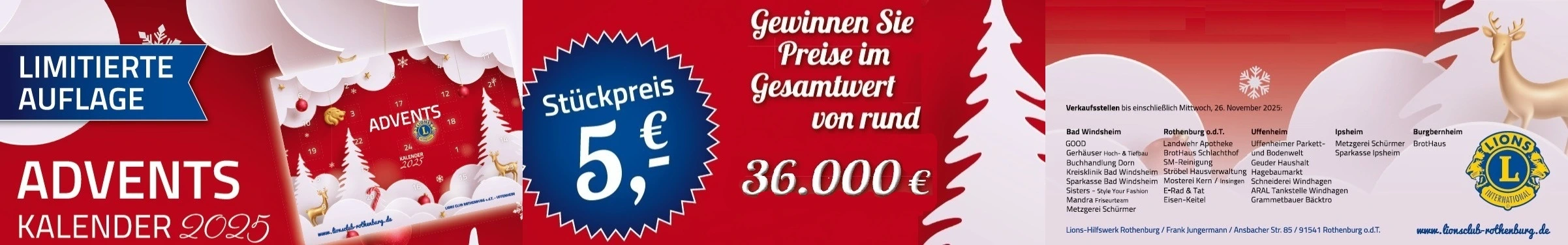 Lionsclub-Adventskalender 2025 jetzt bei uns erhätlich Werbeanuzeige zum Lionsclub-Adventskalender 2025
